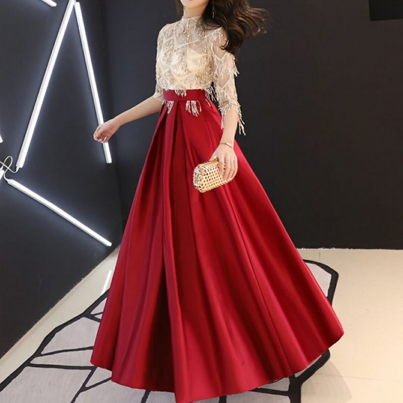 Fringed Elbow Sleeve Gown